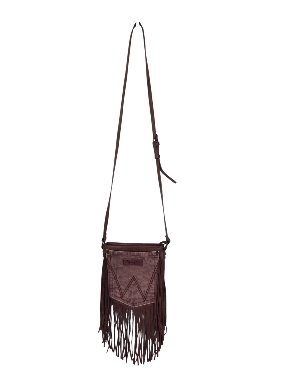 Wrangler Leather Fringe Denim Pocket Crossbody
